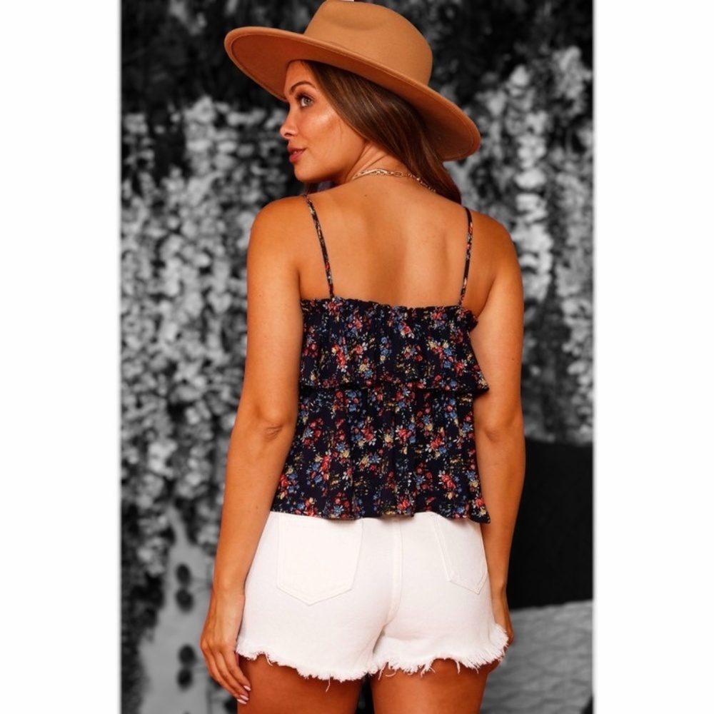 Fantastic Fawn Navy Floral Ruffle Tiered Sleeveless Cami Top - Picture 8 of 10